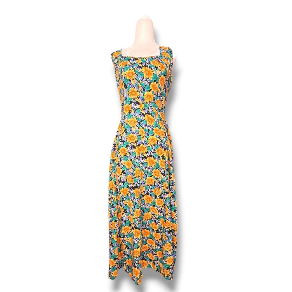 Vintage All That Jazz Floral Maxi Dress Open Cross Back Sunflower Garden Party - Picture 11 of 11